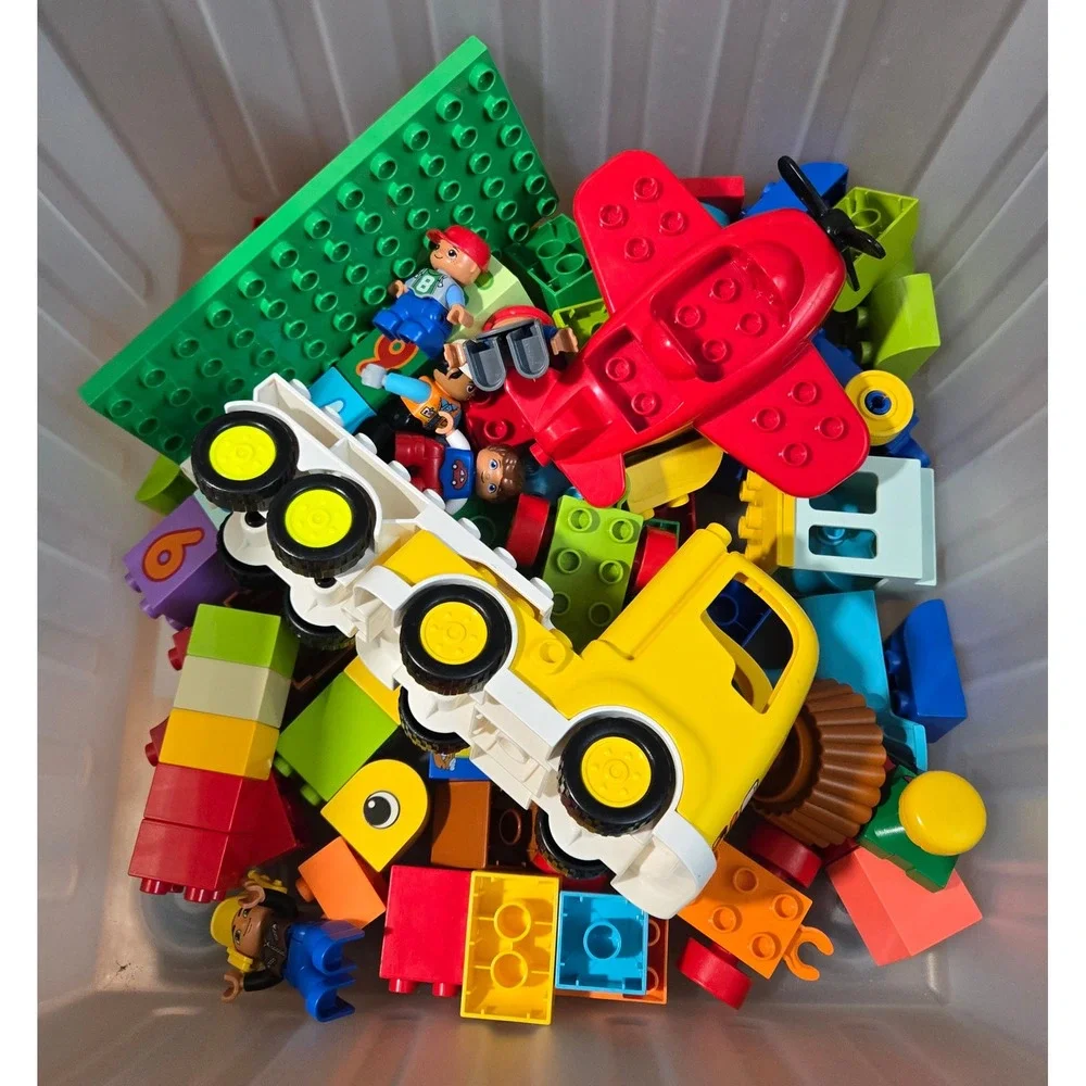 LEGO Duplo Mixed Lot Building Blocks Red Airplane Yellow Truck Figures Baseplate